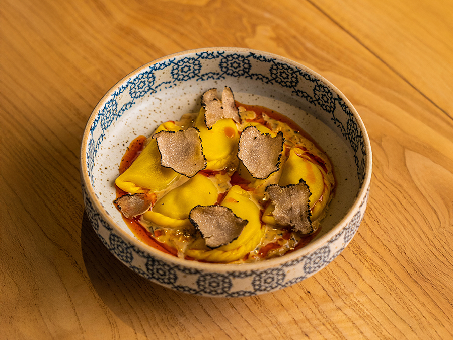 Vareniki with pumpkin / truffle sauce